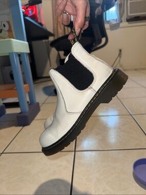 Dr Martens white leather slip on boots